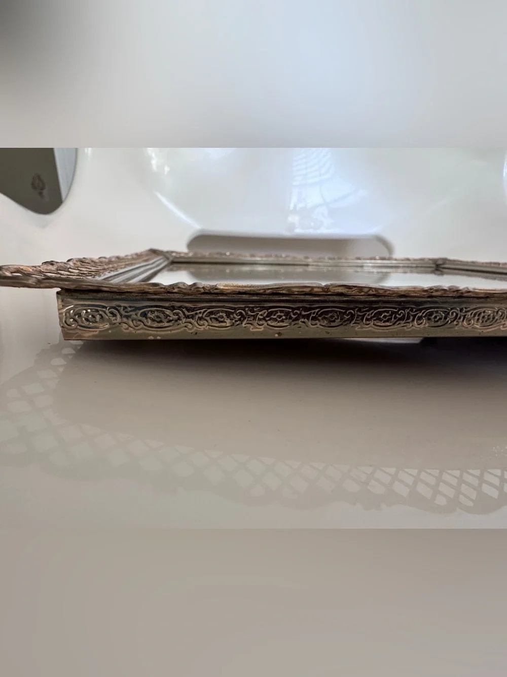 Vintage Antique Gold Filigree Vanity Mirror Tray Wall Mirror Hollywood Regency